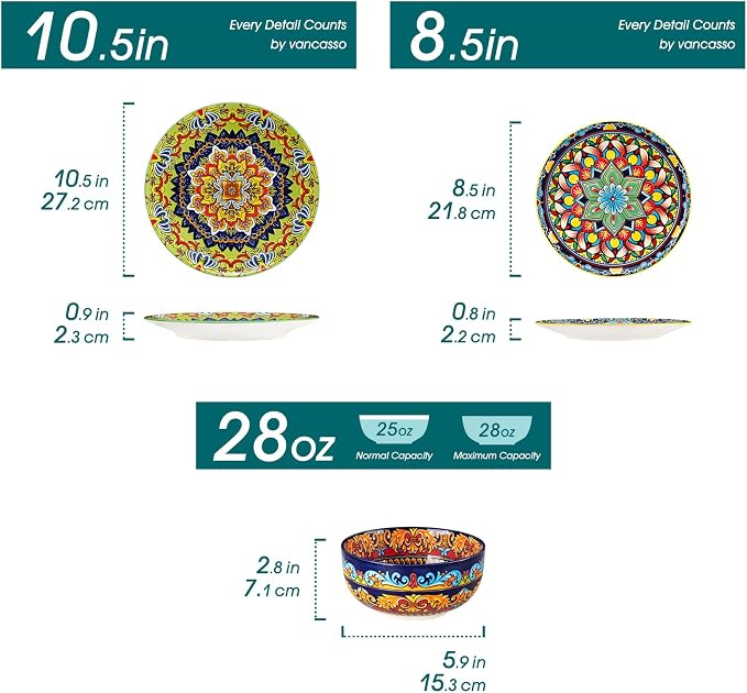 vancasso Plates and Bowls Sets, 12-Piece Porcelain Dinnerware Set Service - Image 2