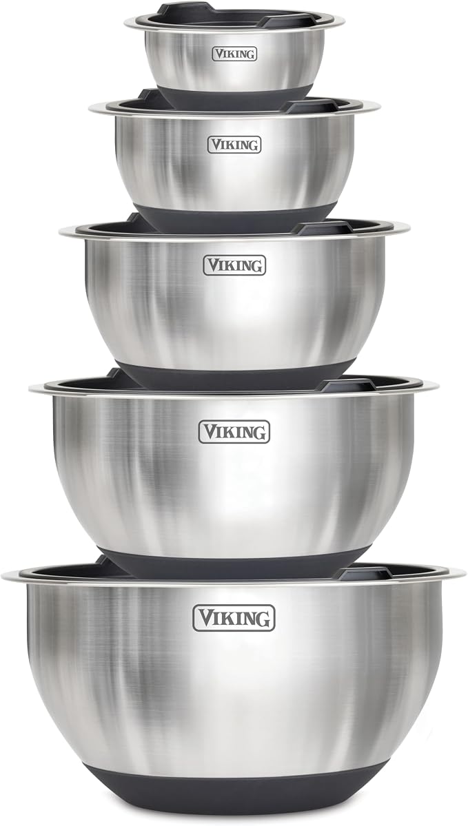 Viking Mixing Bowls Set, 10 Piece Stainless Steel Kitchen Cookware, Non-Slip by Unknown