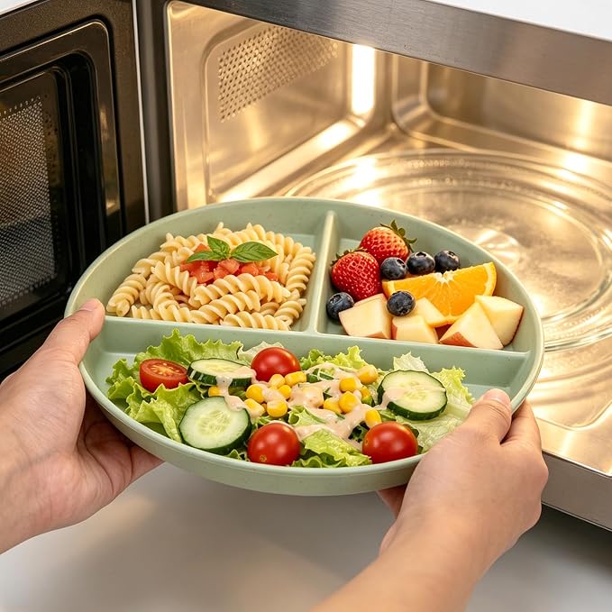 9-Inch Unbreakable Wheat Straw Divided Plates, Microwave & Dishwasher Safe | - Image 4