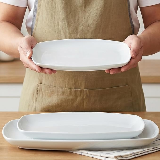 fMBB Large Serving Platter Set of 3, 16/14/12 Inch Porcelain Rectangular - Image 6