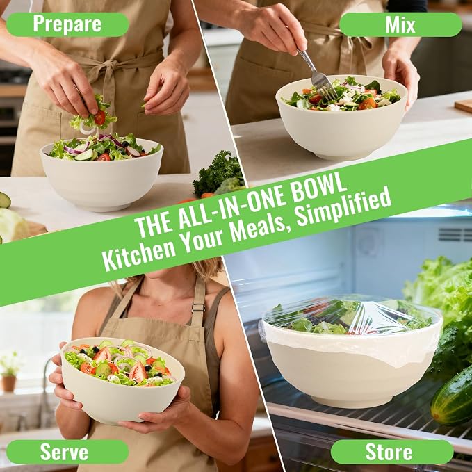 Large Serving Bowls Set of 6, 60 OZ Wheat Straw Bowls Unbreakable, Microwave - Image 7