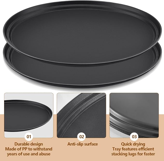 FillTouch 4 Pcs Restaurant Serving Trays PP Plastic Non Slip Rubber Lined Large - Image 4
