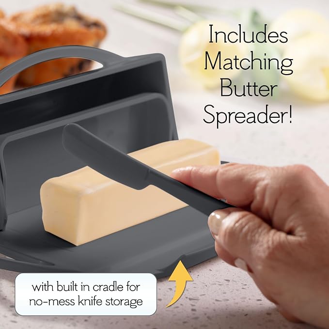 Flip Top Butter Dish with Attached Lid & Matching Knife - Image 3