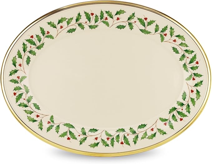 Lenox Holiday Oval 13-Inch Porcelain Christmas Serving Platter | dishwasher by Lenox