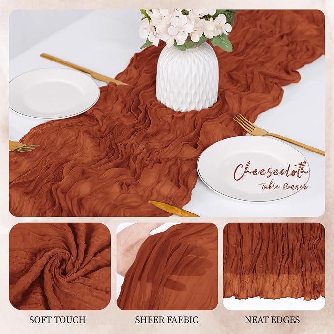 12 Pack Terracotta Cheesecloth Table Runner 17x108 Inch Semi Sheer Boho Gauze - Image 3