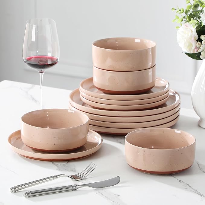 MALACASA Plates and Bowls Sets, 12 Pieces Modern Stoneware Dinnerware Set - Image 7