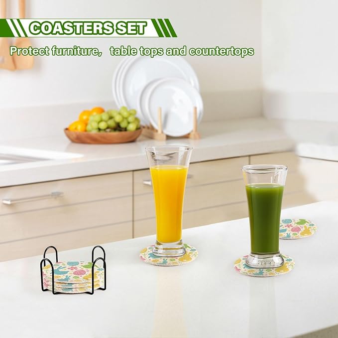 YETTASBIN Easter Bunny Eggs 6 Pcs Drink Coasters - Image 7