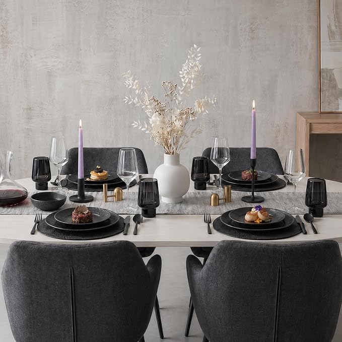 Bowl Set of 4, 20.4 oz Matte Marble Pattern Stoneware Soup Bowls | Black - Image 9
