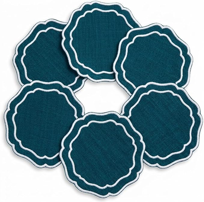 Linen Coasters for Drinks Set of 6, Fabric Coasters by EmbroideryLinenVN