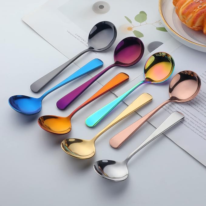 Broth Round Spoon Set, 12 Piece Reusable Stainless Steel Dinner Table Cereal - Image 9