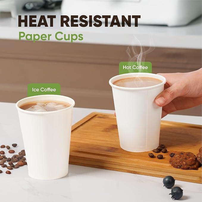 16 oz Paper Cups, 100 Disposable White Coffee Cups - Image 5