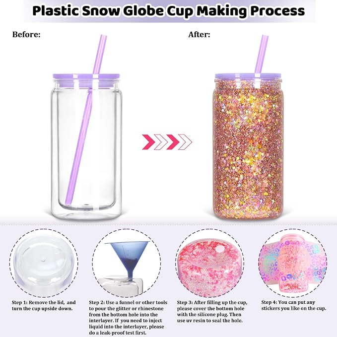 8 Pack Plastic Snow Globe Tumbler, 16 Oz Double Wall Plastic Can - Image 3