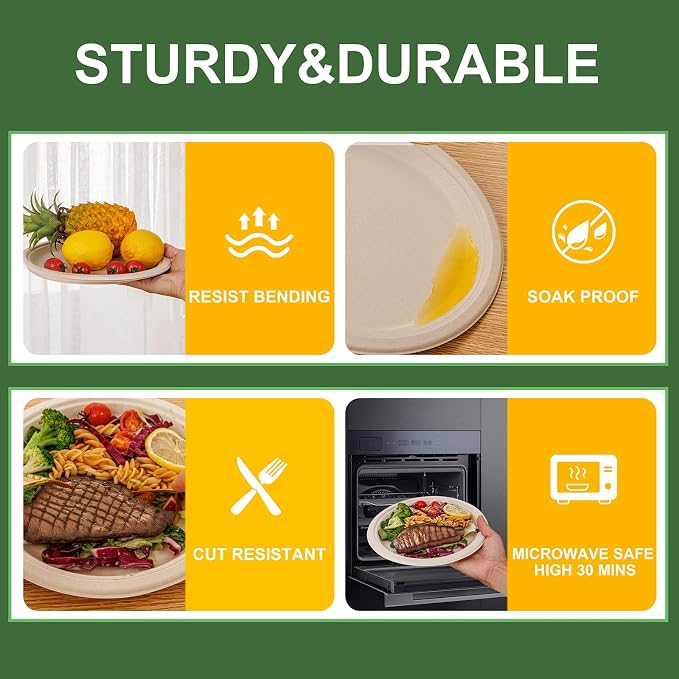 WELLIFE Paper Plates 10 Inch 125-Pack Heavy Duty Paper Plates Bulk | 100% - Image 3