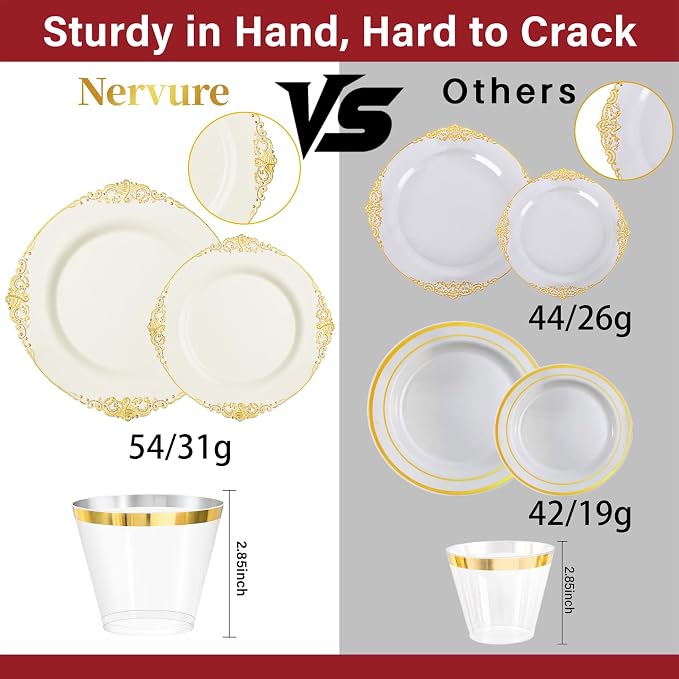 Nervure 350Pcs Ivory Plastic Plates, Plastic Dinnerware Set - Image 3