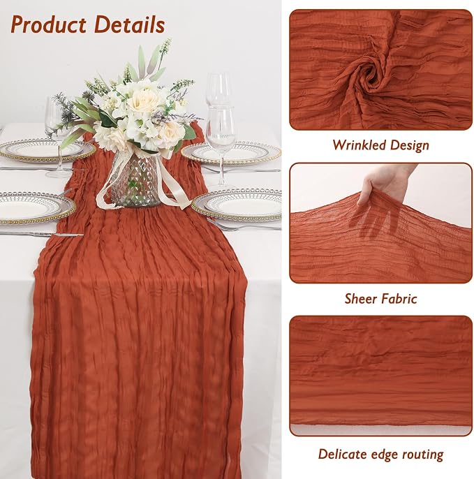 3 Pack Terracotta Cheesecloth Table Runner 120 Inch Boho Wedding Decor | - Image 3