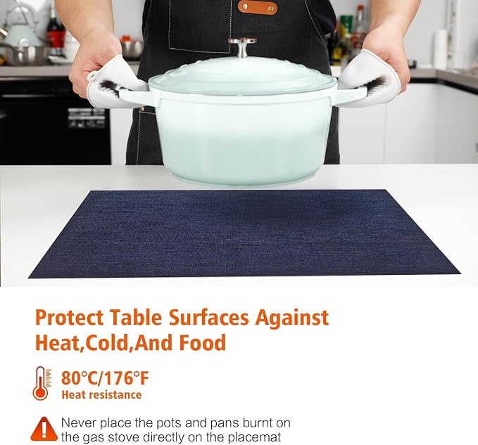 Placemats Set of 4, Vinyl PVC Heat Resistant Washable Placemats Set, Non Slip - Image 4