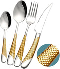 Xideman® 16-Pc Gold Silver Hammered 18/10 Stainless Steel Silverware Set | by Xideman
