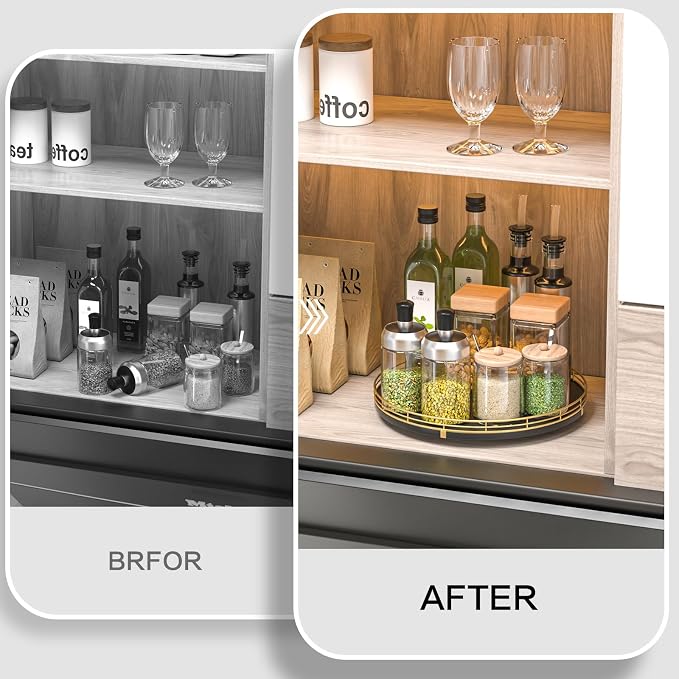 Oroyutor 12-Inch Oak Lazy Susan Spice Organizer - Image 3