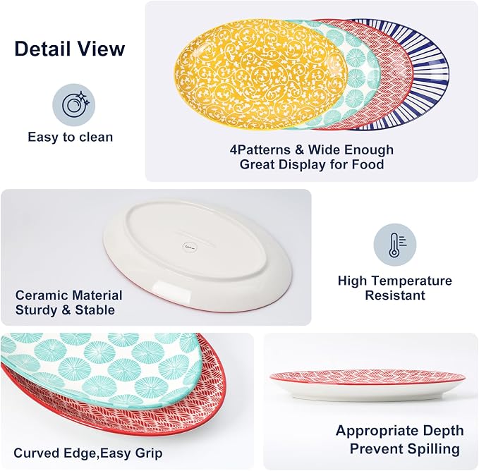 Selamica 12 Inch Ceramic Oval Serving Platters Set of 4, Serving Plates - Image 3