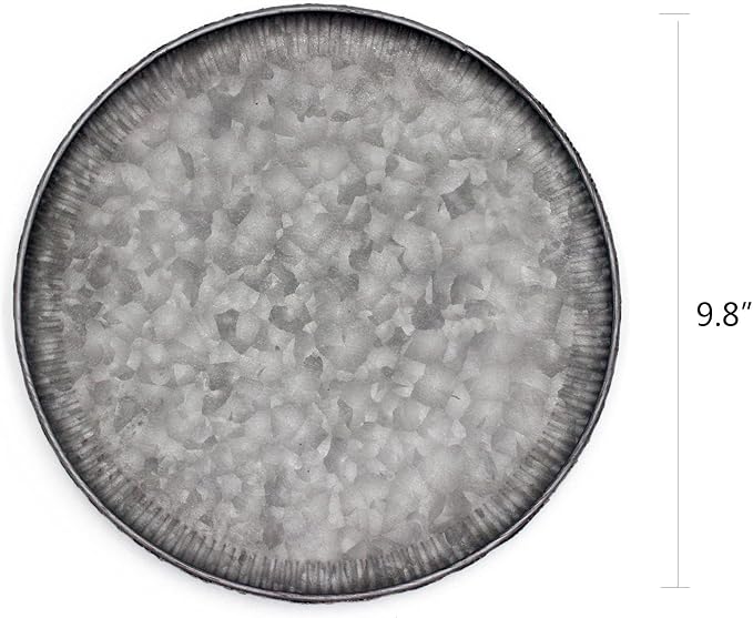 Funerom 9.8 inch Small Round Galvanized Metal Tray Decorative Tray Corrugated - Image 4