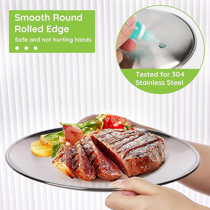Metal Dinner Plate, 4 Pack 10.2 inch 304 Stainless Steel Plates, Reusable lunch - Image 3