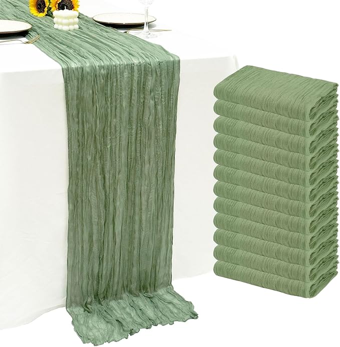 12Pack Sage Green Cheese Cloth Table Runner 20x120 inch Gauze Table Runner | by Seveups