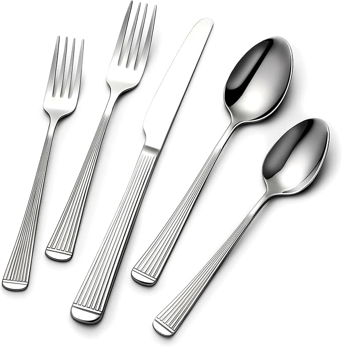 Yoehka 60Piece Hammered Silverware Set, Stainless Steel Flatware Set by Yoehka