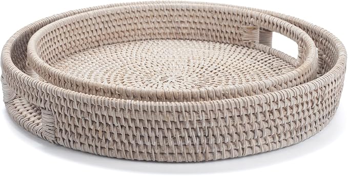 11.8 inch Round Rattan Tray, Decorative Coffee Table Trays, Ottoman Tray - Image 8