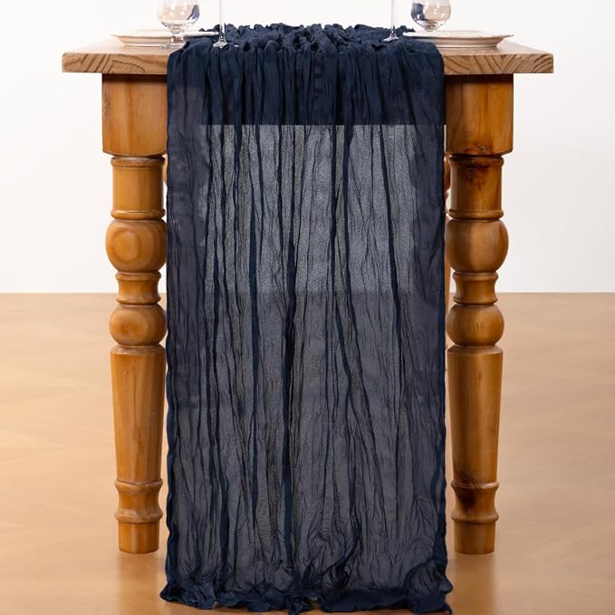 DeZerlor Navy Blue Cheesecloth Table Runners 2 Pack Christmas Runners | - Image 3