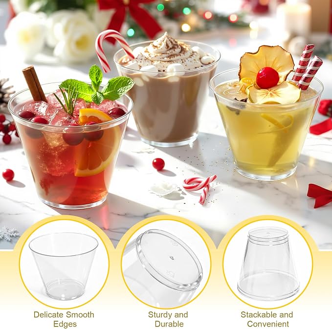 Glowserve 9 OZ Clear Disposable Plastic Cups Cocktail Cup 50 Pack | Fancy - Image 2