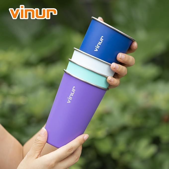 VINUR Stainless Steel Cups-16 oz Colorful Metal Drinking Glasses 4 Pcs | 16 oz - Image 4