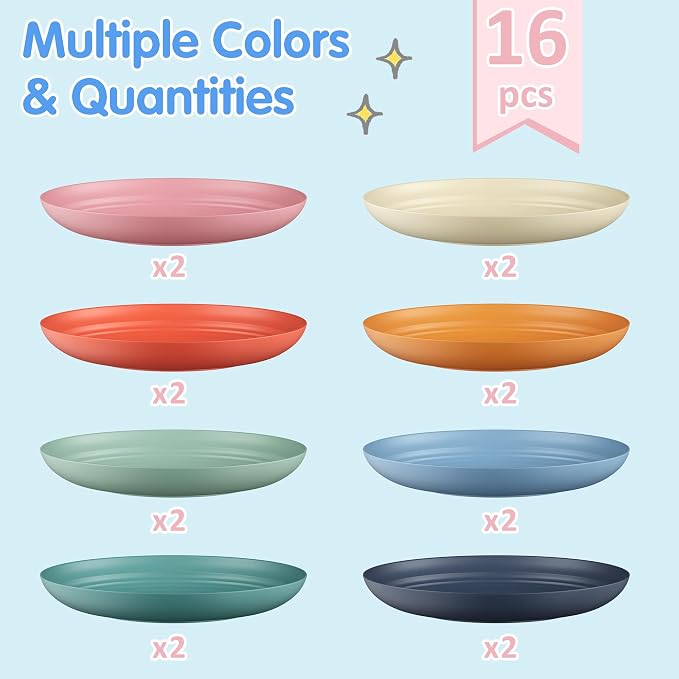 Quatish 16 PCS Unbreakable Reusable Plastic Plates, 8 inch Dishwasher & - Image 3
