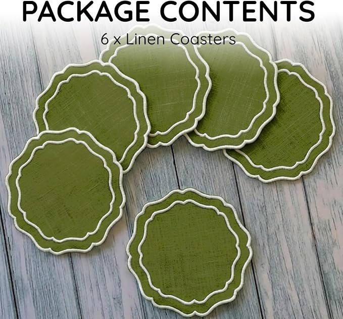Linen Coasters for Drinks, 4.5 inch, Fern | Absorbent Linen Drink Mats - Image 2
