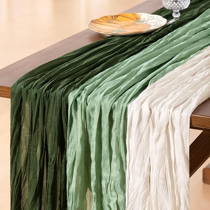 Cheesecloth Table Runner Fall Boho 3pcs Mix and Match Wedding Decor | Olive - Image 2