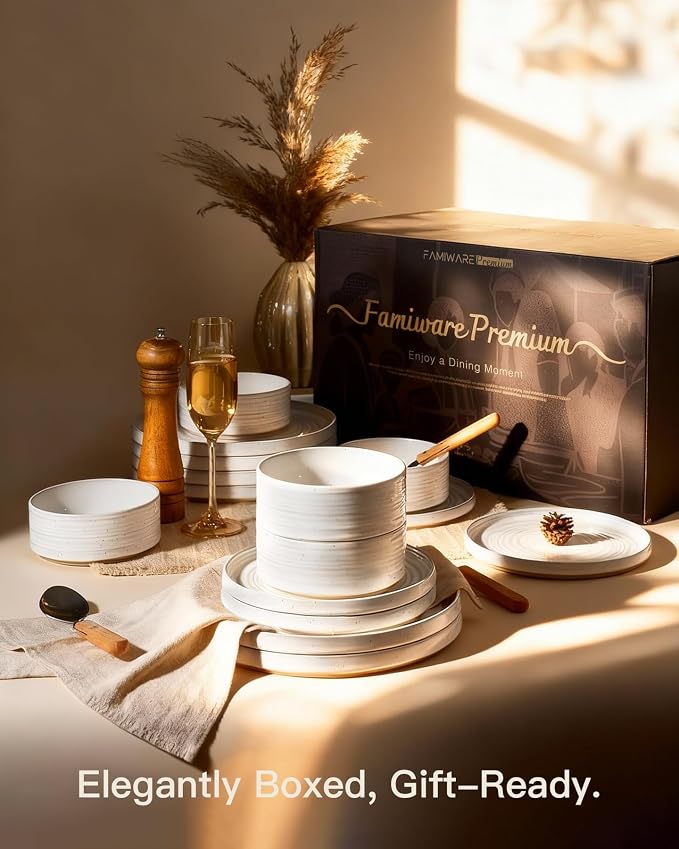 Stoneware Dinnerware Sets for 6, Reactive Glaze Plates and Bowls Set, Chip & - Image 8