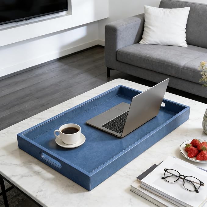 30 x 24 inches Rectangle Leather Ottoman Serving Tray - Image 2