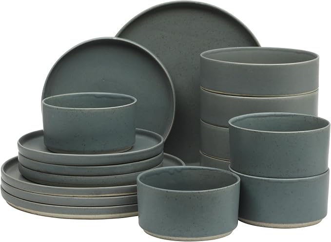 Gibson Elite Tatum Premium Porcelain Matte Reactive Glaze 16-Piece Plates and by GibsonHomewares