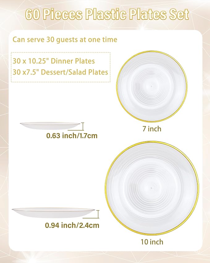 Morejoy 60Pcs Pearl White Plastic Plates, Modern swirl design Plates Include - Image 3