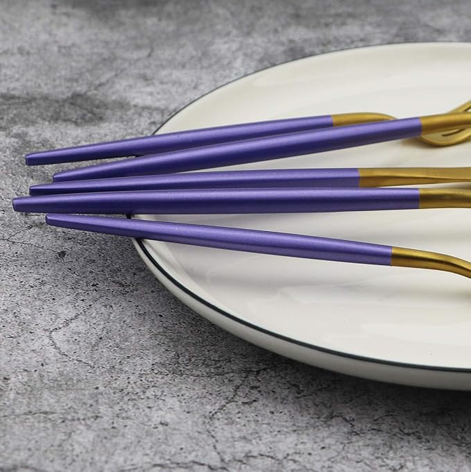 5-Piece Matte Gold Silverware Set, 18/10 Stainless Steel Satin Finish Flatware - Image 3