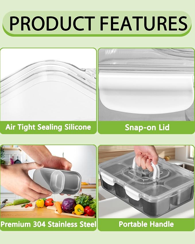 Snackle Box Container, Stainless Steel Divided Serving Tray - Image 4