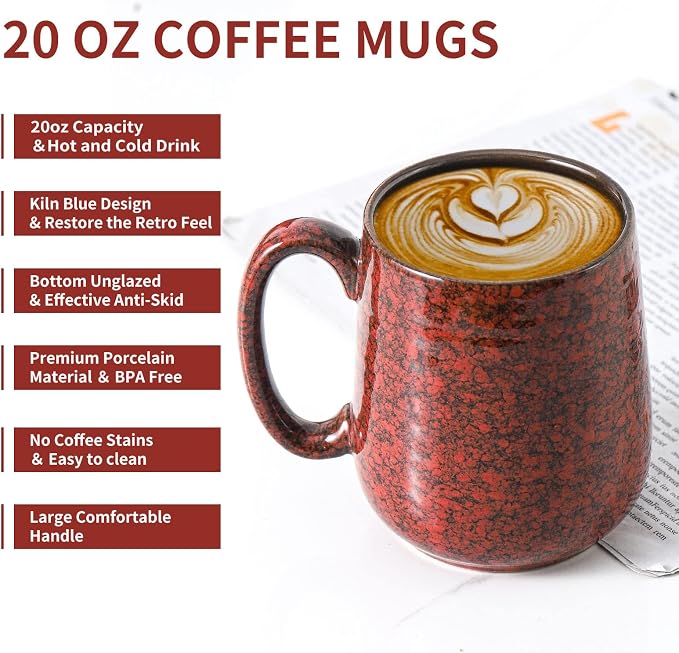 Hasense Large Coffee Mugs Set of 2, Ceramic 20 oz Coffee Cups - Image 2