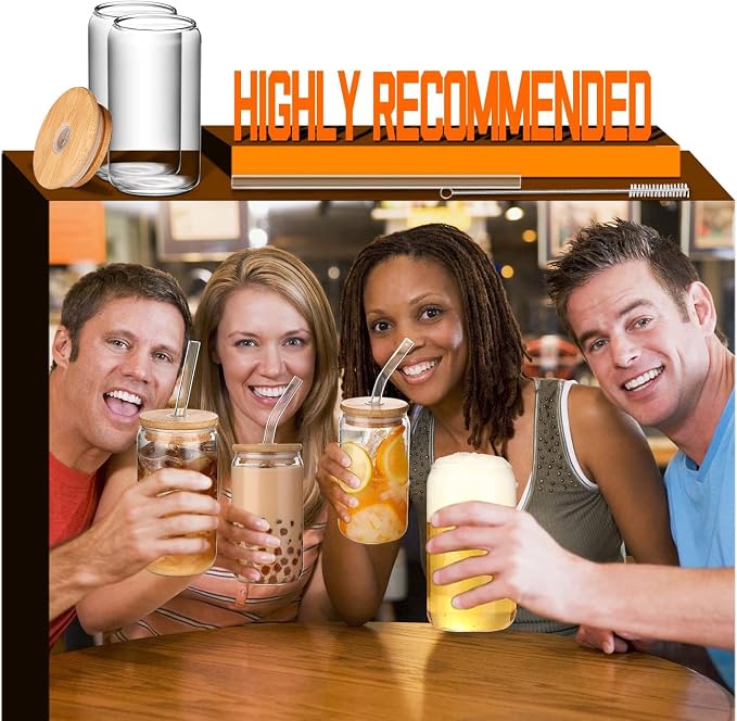 Glass Cups with Lids and Straws 6 pcs, 16 oz-DWTS Cute Tumbler, Beer Drinking - Image 6