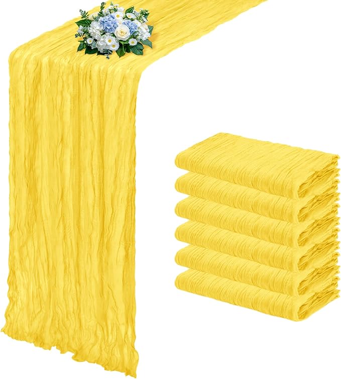 6 Pack Lemon Yellow Cheesecloth Table Runner 17x108 Inch Semi Sheer Boho Gauze by Unknown