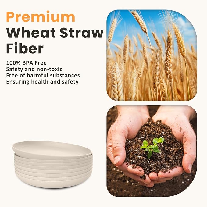 Wheat Straw Plates 8 PCS Unbreakable Dinner Plates - Image 3