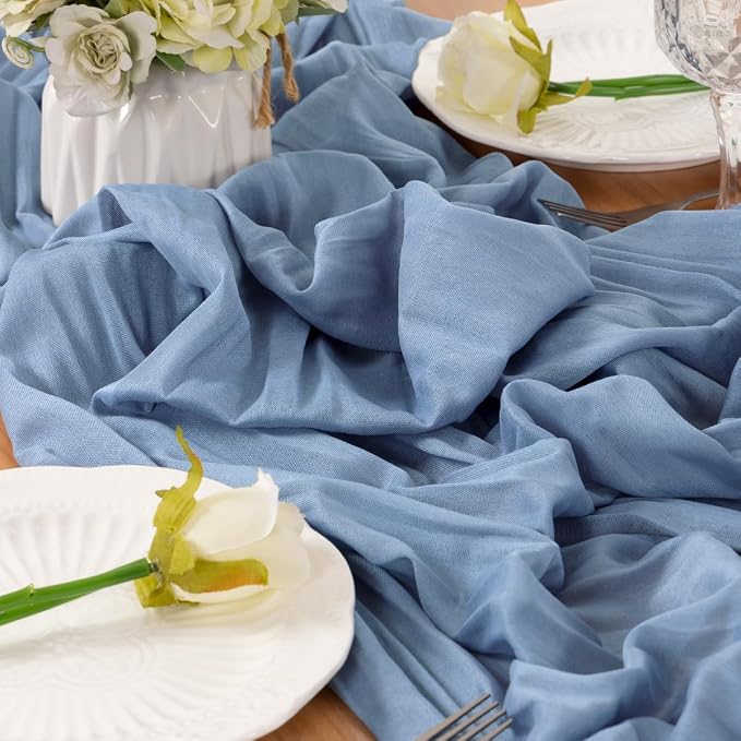 Dusty Blue Cheesecloth Table Runner 120 Inches 4 Pack Gauze Table Runner | - Image 6
