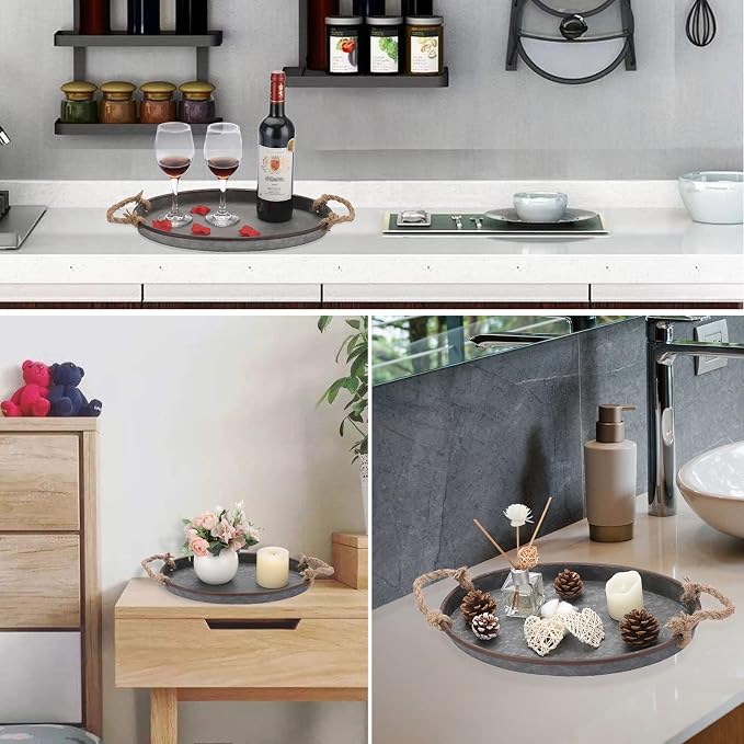 Hipiwe Galvanized Metal Iron Tray Industrial Farmhouse Decor Serving Trays | - Image 2