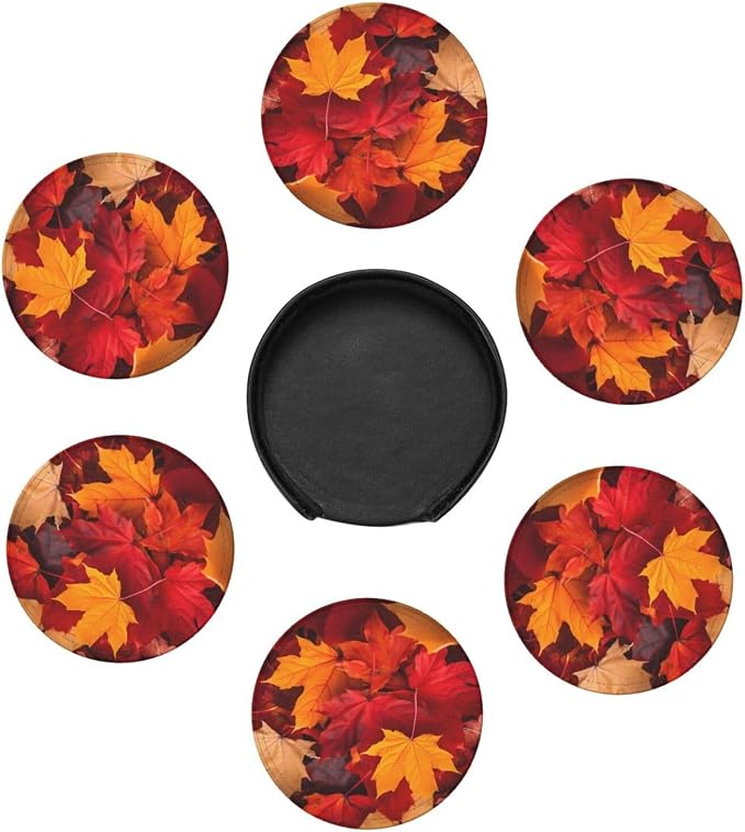Autumn Fall Leaves Leather Coasters Set of 6 - Image 7