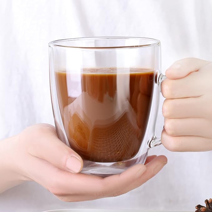 CNGLASS Large Glass Coffee Mugs 17oz, Double Walled Insulated Clear Coffee Cups - Image 5
