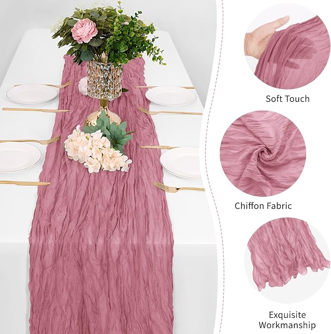12 Pack Dusty Rose Cheesecloth Table Runner 17 x 108 Inch Gauze Table Runner - Image 5
