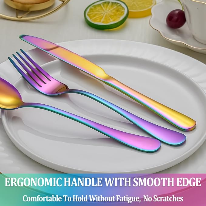 40 Pcs Rainbow Silverware Set Service - Image 5